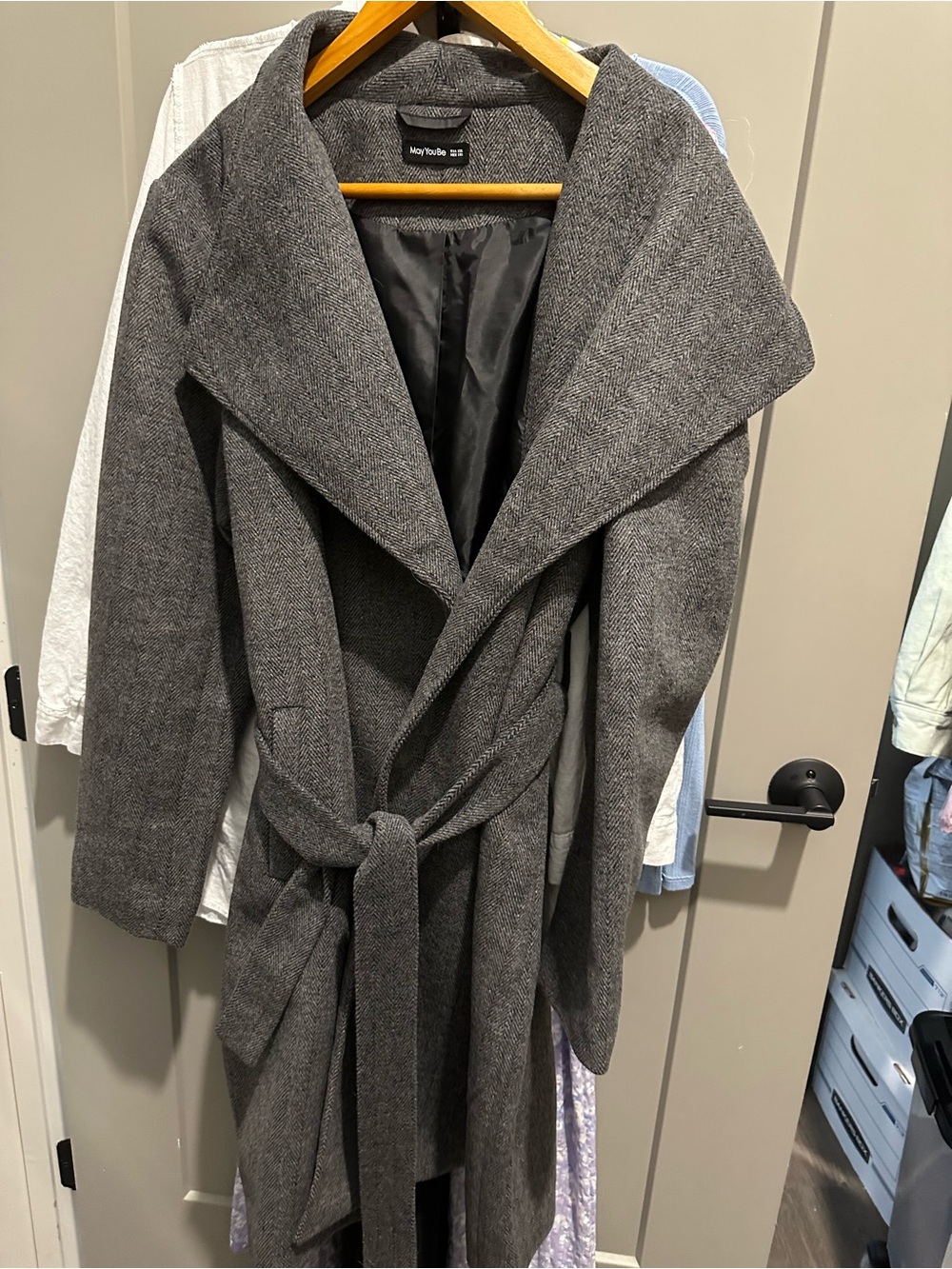 Grey wrap coat with belt